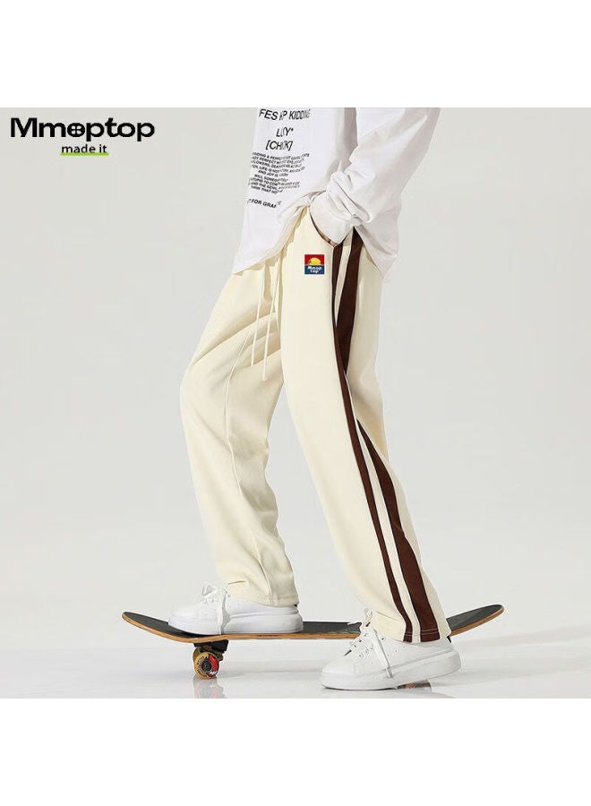 Mmoptop Trendy Heavy Striped Printed Pants For Men, Spring And Summer Wide-leg Straight Casual Trousers K2199 Black 2XL - Image 5