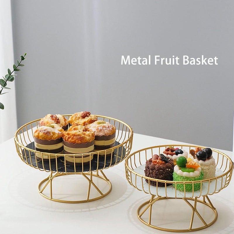 BROLEO سلة فواكه سلكية معدنية BROLEO، وعاء فواكه ذهبي لطاولة المطبخ، حامل فواكه وسلة تخزين لسطح الطاولة، ديكور منزلي، قطع مركزية لل��اولة (خلفية سوداء صغيرة مع ذهبي) - Image 3
