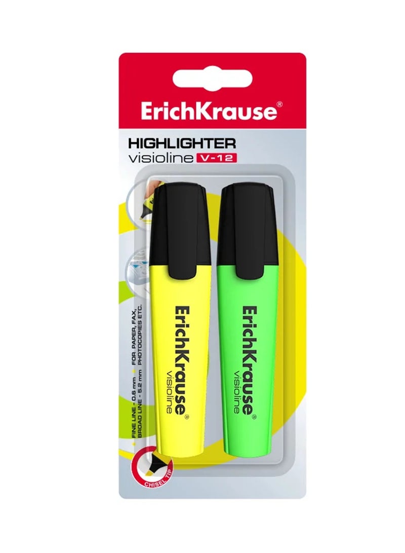 ErichKrause 2-Piece Visioline V-12 Highlighter Set Yellow And Green Colours - Image 1