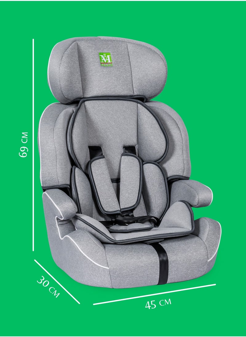 MAAS - MAAS 3 in 1 Folding Baby Car Seat with Booster Seat and Adjustable Headrest 5 Point Safety Harness Suitable for Children from 9 Months to 12 Years Group 1-2-3 and Holds up to 36 Kg Color - Gray - Image 1