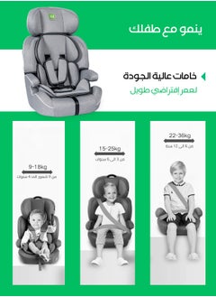 MAAS MAAS 3 in 1 Folding Baby Car Seat with Booster Seat and Adjustable Headrest 5 Point Safety Harness Suitable for Children from 9 Months to 12 Years Group 1-2-3 and Holds up to 36 Kg Color - Gray  - Image 4