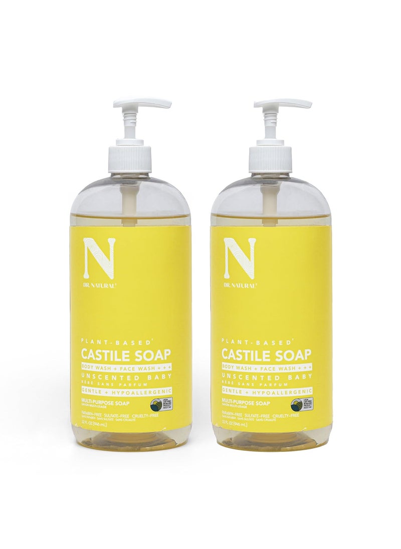 Dr. Natural Dr Natural Castile Liquid Soap  MultiUse Body Wash Shampoo and Face Wash  Body Soap for Skin Hair Pets and Home  Unscented Baby  2 pc 