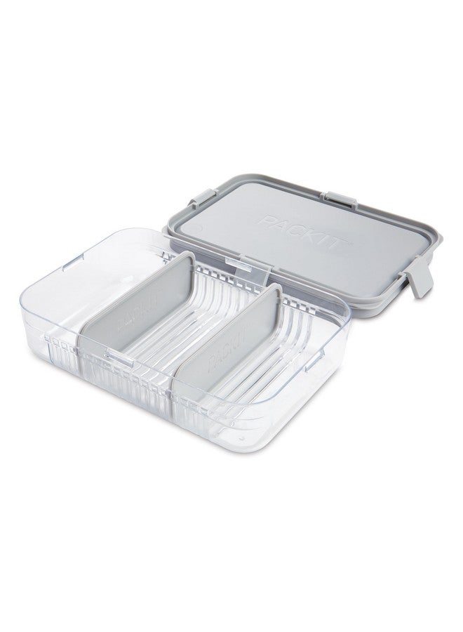 PackIt Mod Lunch Bento Food Storage Container, Steel Gray, Shatterproof Crystal Clear Base, with Leak-resistant Dividers and Lid, Microwavable, Dishwasher Safe, Perfect for Meal Prep - Image 1