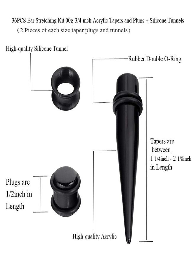 Oyaface 36PC Big Gauges Kit Ear Stretching 00G-20mm Acrylic Taper Plug Silicone Tunnels Piercing Kits Black - Image 5