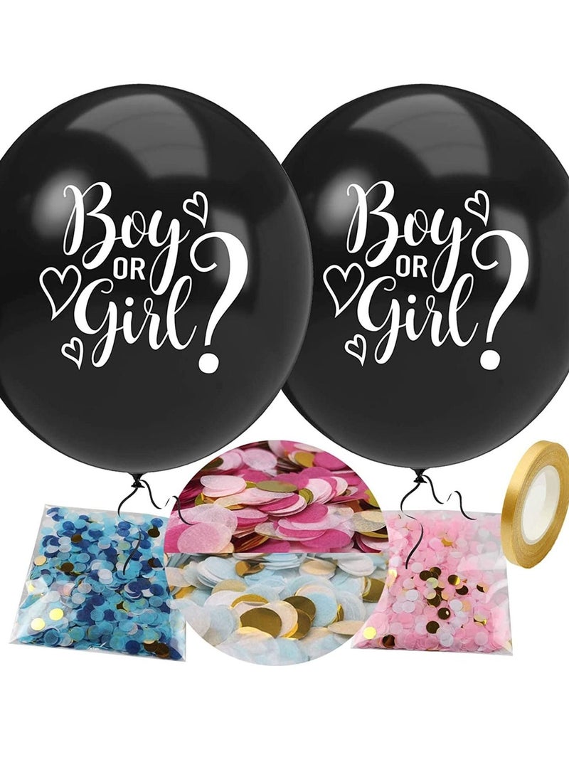 كابتن تيك Gender Reveal Balloon with Confetti, 36 Inch Black Boy or Girl Gender Reveal Balloon Kit with Pink and Blue Round Confetti for Baby Shower, DIY Gender Reveal Decorations - Image 1
