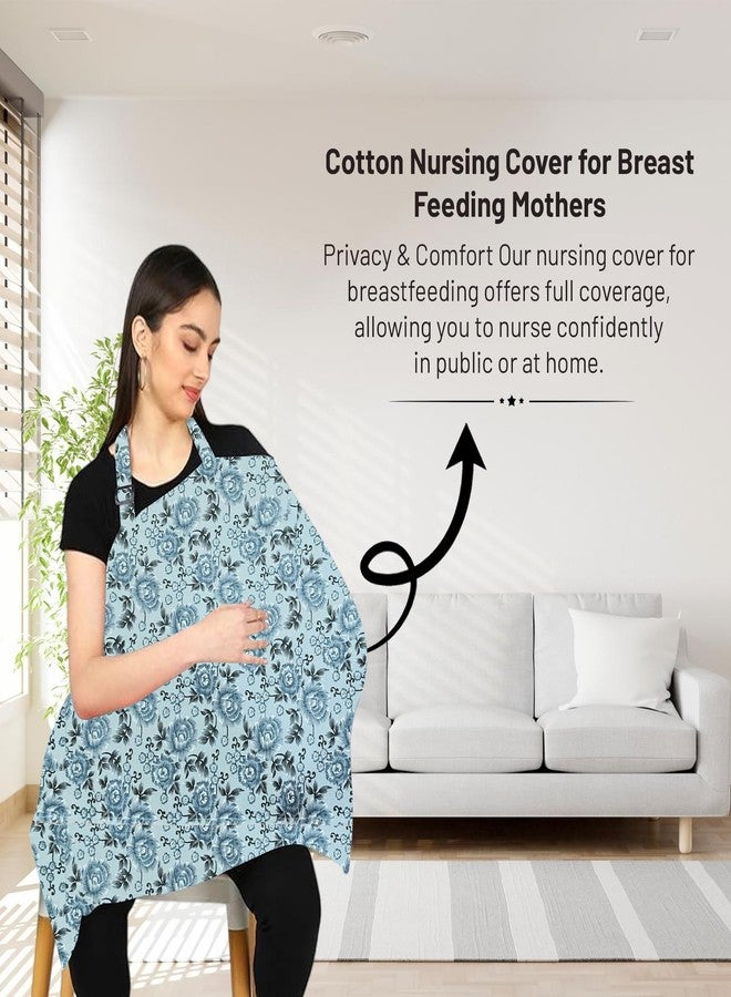 ZIKKU 100% Cotton Nursing Cover for Breastfeeding, Soft and Breathable Feeding Apron/Scarf for Mom with Mobile Pocket, Lightweight and Comfortable Feeding Cover for Nursing Mothers (Grey Flowers Color) - Image 2