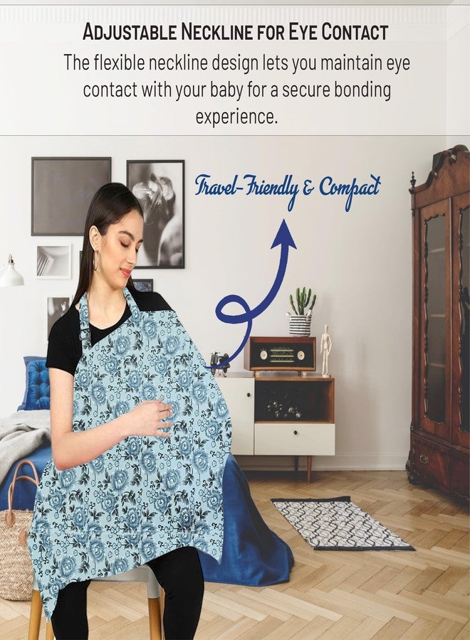 ZIKKU 100% Cotton Nursing Cover for Breastfeeding, Soft and Breathable Feeding Apron/Scarf for Mom with Mobile Pocket, Lightweight and Comfortable Feeding Cover for Nursing Mothers (Grey Flowers Color) - Image 4