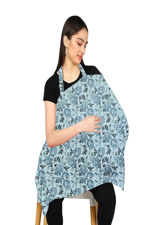 ZIKKU 100% Cotton Nursing Cover for Breastfeeding, Soft and Breathable Feeding Apron/Scarf for Mom with Mobile Pocket, Lightweight and Comfortable Feeding Cover for Nursing Mothers (Grey Flowers Color) - Image 1