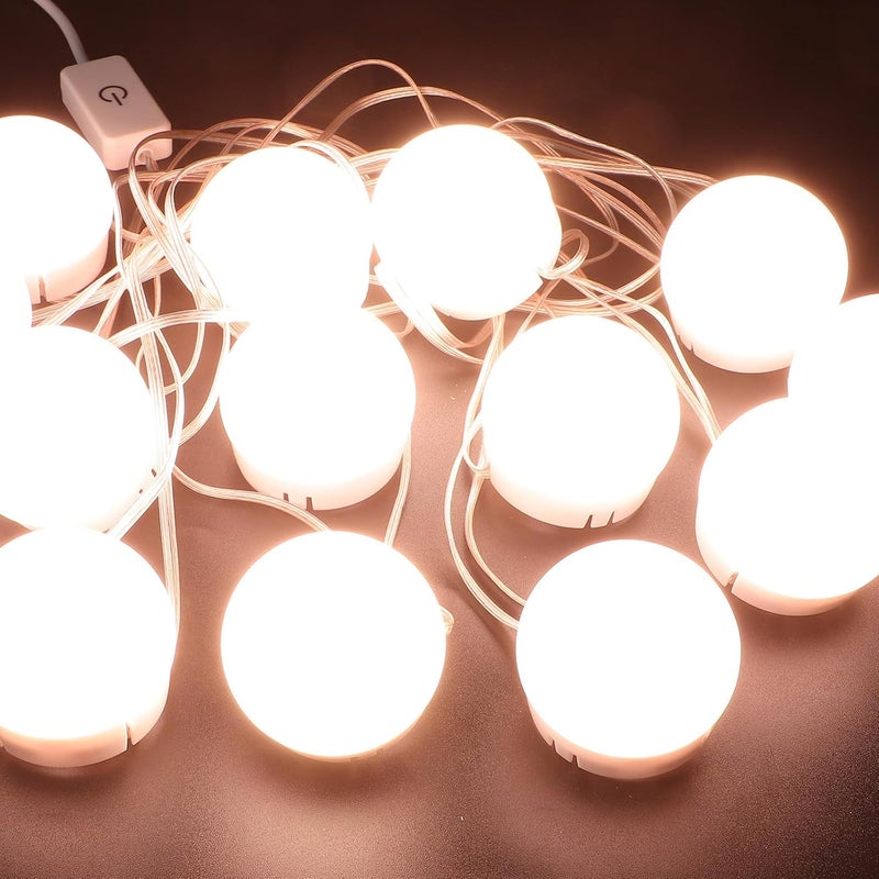 نماذج عالمية شائعة مصباح مرآة الزينة LED - 14 لمبة LED - ضوء ثلاثي الألوان - مصباح مرآة تجميل - أضواء مكياج USB - سطوع قابل للتعديل للاستخدام على طاولة الزينة أو في الحمام - Image 4