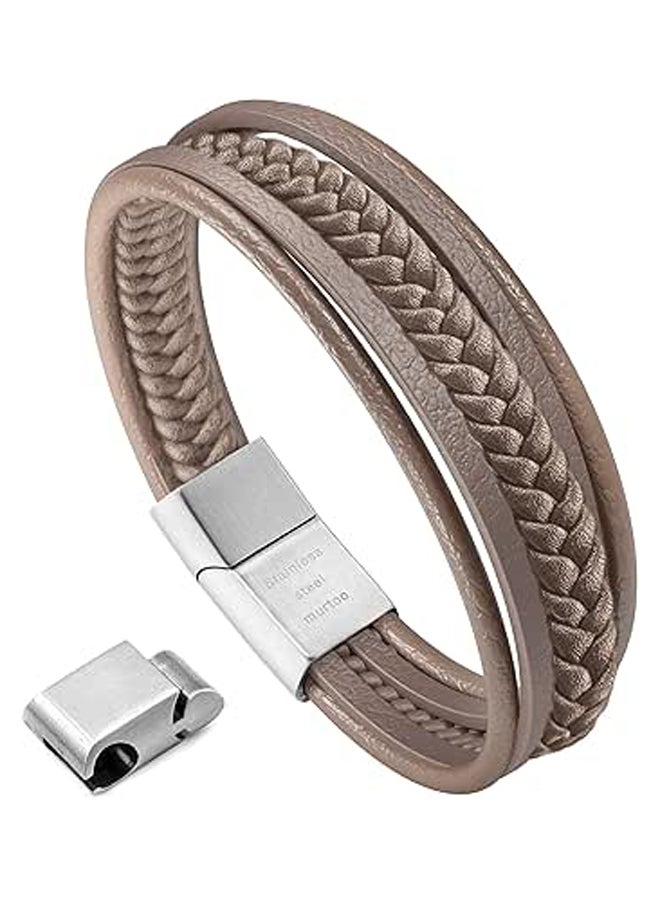 Men's Bracelet Leather Braided Natural Healing Stone Black Blue Brown Bracelet with Magnetic Clasp Gift for Men - Image 1
