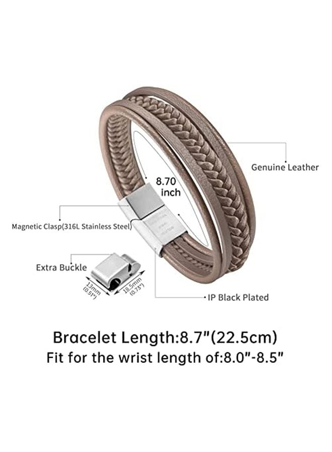 Men's Bracelet Leather Braided Natural Healing Stone Black Blue Brown Bracelet with Magnetic Clasp Gift for Men - Image 3
