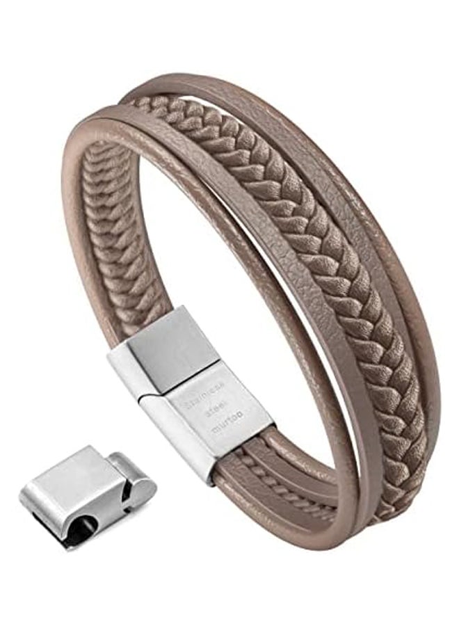 Men's Bracelet Leather Braided Natural Healing Stone Black Blue Brown Bracelet with Magnetic Clasp Gift for Men - Image 2