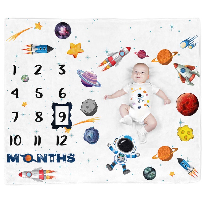 PAMBO Space Baby Stuff Rocket Baby Month Blanket for Newborn - Photo Taken Blanket with 2 Frame B35-1 - Image 1