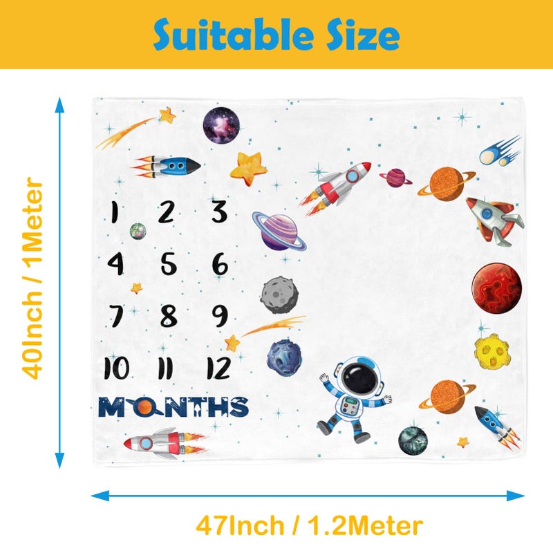 PAMBO Space Baby Stuff Rocket Baby Month Blanket for Newborn - Photo Taken Blanket with 2 Frame B35-1 - Image 2