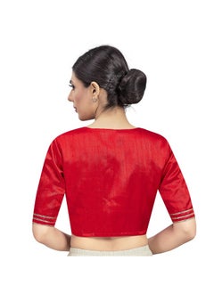Studio Shringaar Studio Shringaar Women's Readymade Silky Elbow Length Sleeves Saree Blouse With Embroidered Neckline (Red, 38)  - Image 2