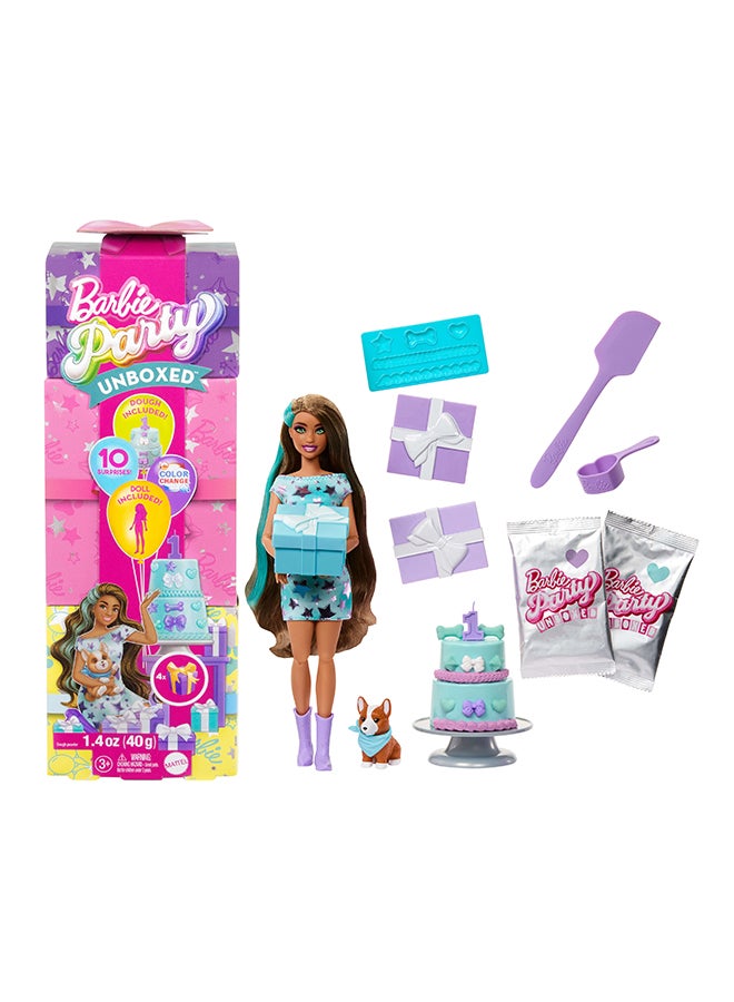 باربي مجموعة حفلة عيد ميلاد الحيوانات الأليفة بنجوم مع 10 مفاجآت بما في ذلك تغيير اللون ونشاط تزيين الكيك، دمية حفلة غير مغلفة وإكسسوارات - Image 1