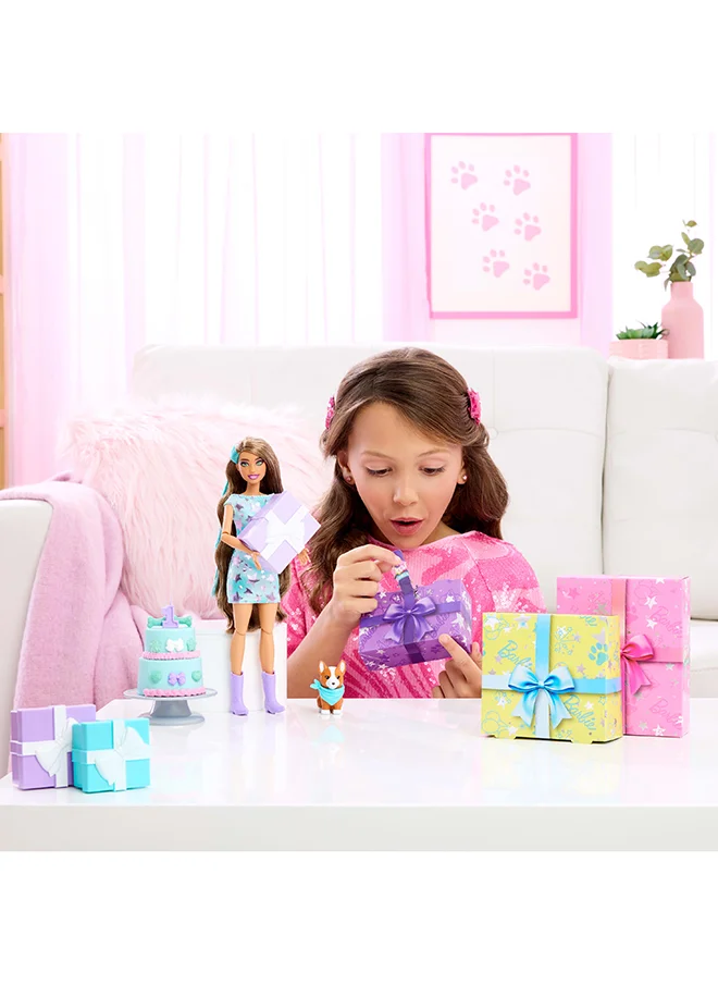 باربي Pet Birthday Series Party Stars Set with 10 Surprises Including Color Change & Cake-Decorating Activity, Party Unboxed Doll & Accessories