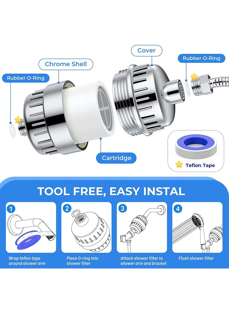Chabeia Shower Filter 20 Stage Showerhead Filter for Hard Water Shower Water Filter with 2 Replaceable Filter Cartridges for Removing Chlorine Fluoride, Polished Chrome - Image 4