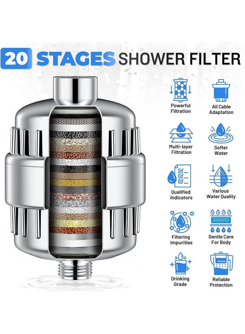 Chabeia Shower Filter 20 Stage Showerhead Filter for Hard Water Shower Water Filter with 2 Replaceable Filter Cartridges for Removing Chlorine Fluoride, Polished Chrome - Image 2