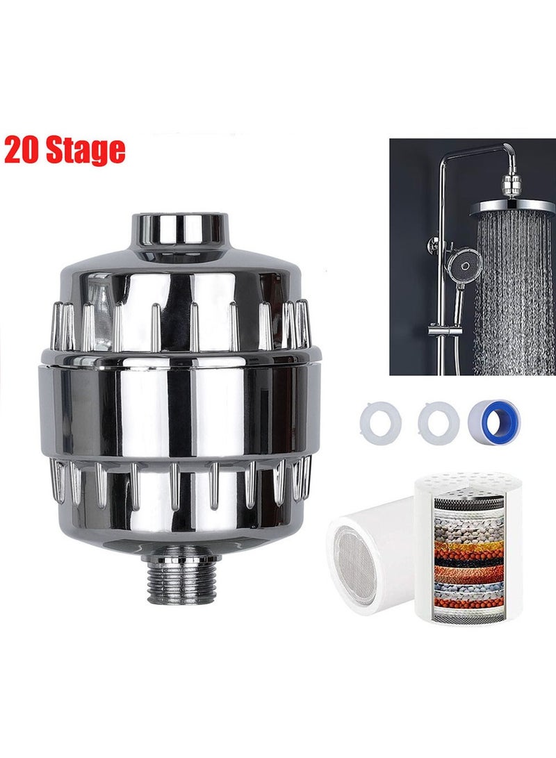 Chabeia Shower Filter 20 Stage Showerhead Filter for Hard Water Shower Water Filter with 2 Replaceable Filter Cartridges for Removing Chlorine Fluoride, Polished Chrome - Image 1