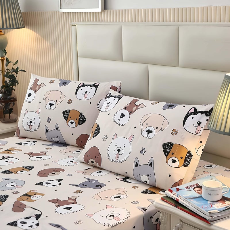 SDY 4PCS Dog Bedding Sheets Set Twin Size, Cute Puppy Pattern Fitted Sheet Sets with Deep Pocket, Kawaii Bedroom Decor for Kids, Teens, Children, Baby, Boys, Girls and Animal Lovers (Dog, Twin) - Image 2