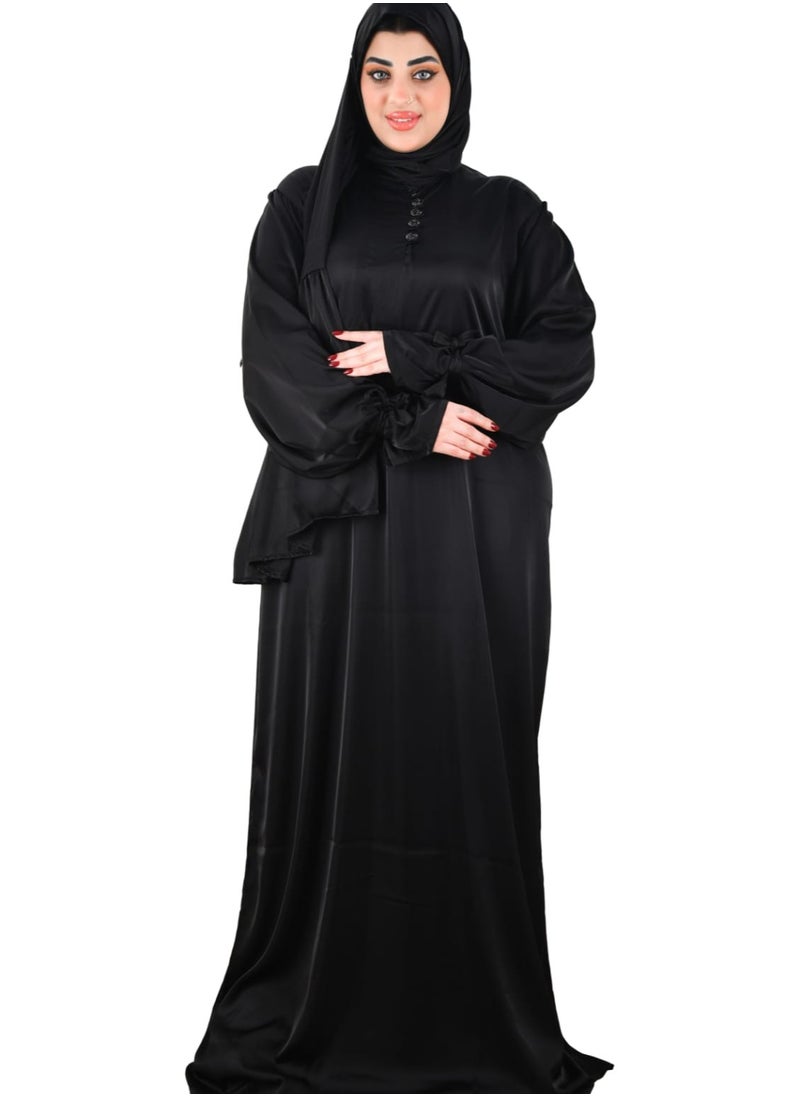 أرت لوك - عباية نسائية سادة من الستان - مع طرحه متصلة - تصميم مميز وانيق - Image 1