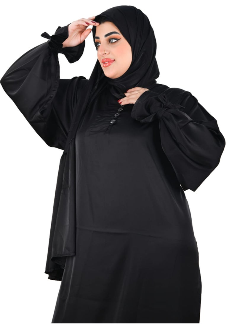 أرت لوك - عباية نسائية سادة من الستان - مع طرحه متصلة - تصميم مميز وانيق - Image 1