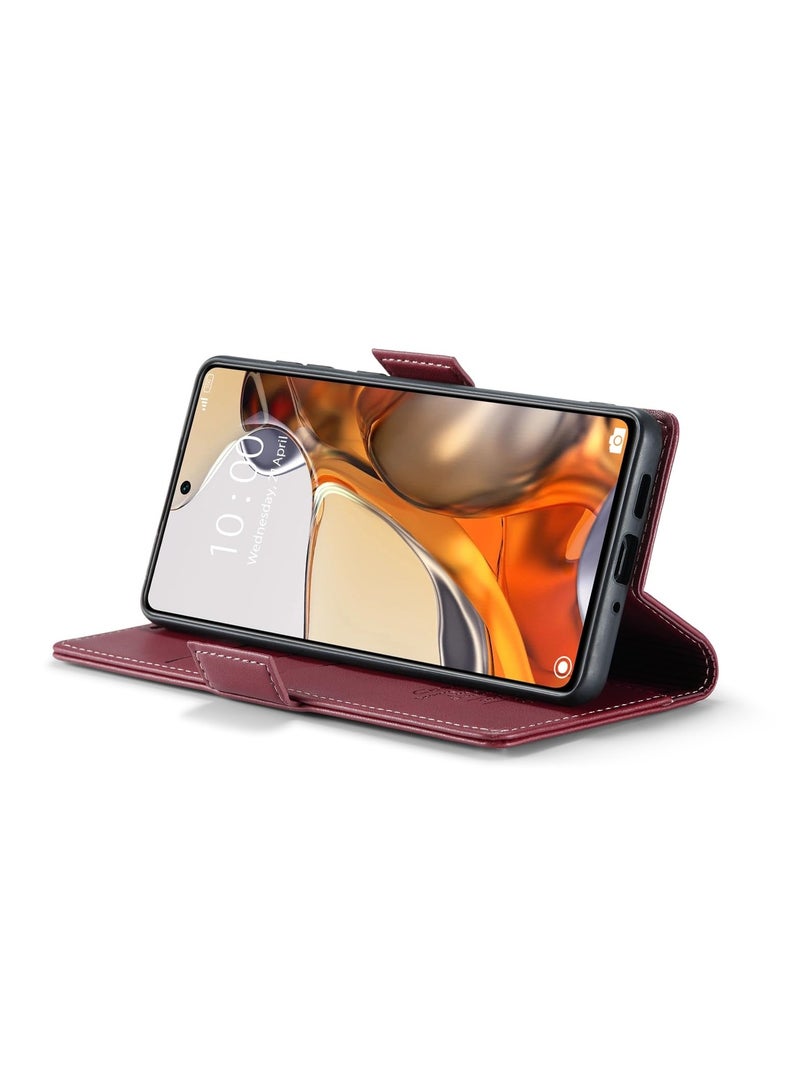 CaseMe Phone Case Luxury PU Leather Design Anti Fingerprint 023 Flip Cover Card Slot Holder Cover For Mi 11T / 11T Pro (Red) - Image 2