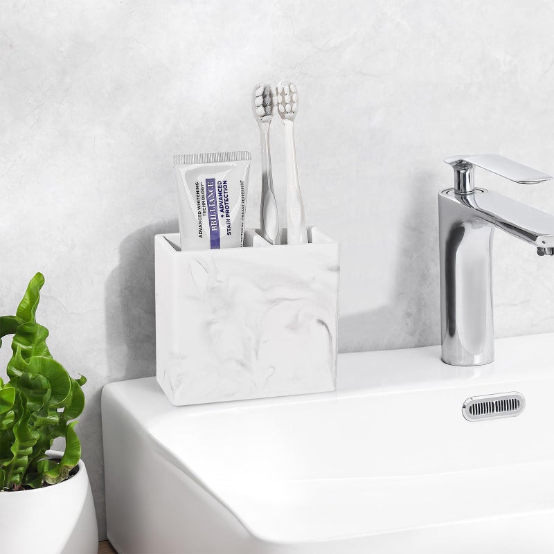 Heagoale Diatomite Toothbrush Holder 2 Slots Tooth Brush Holder for Bathroom, Kids Electric Toothbrush and Toothpaste Organizer for Countertop, Shower, Vanity, Marble White - Image 2