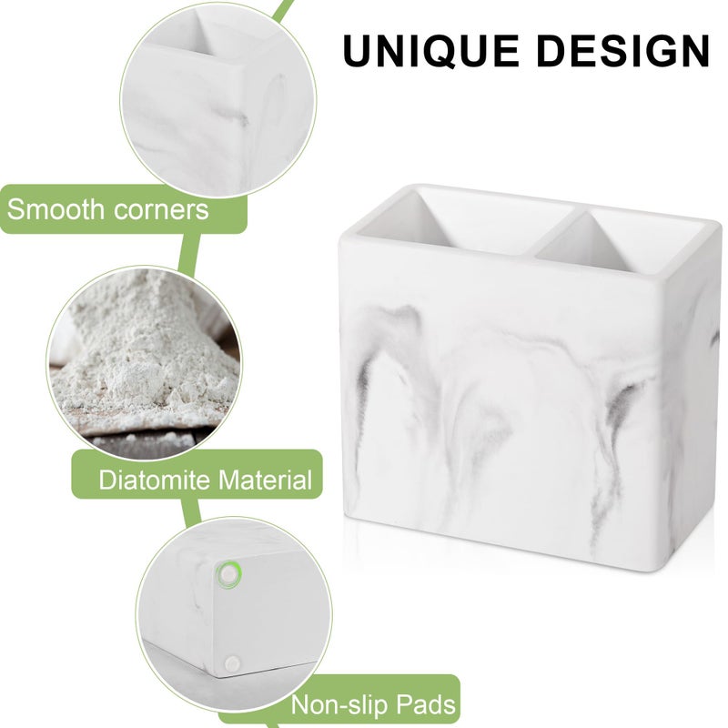 Heagoale Diatomite Toothbrush Holder 2 Slots Tooth Brush Holder for Bathroom, Kids Electric Toothbrush and Toothpaste Organizer for Countertop, Shower, Vanity, Marble White - Image 4