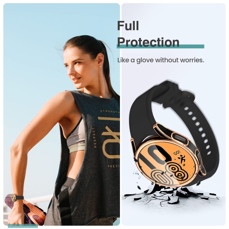 Tensea [4+4Pack for Samsung Galaxy Watch FE 2024/5 2022/4 2021 Screen Protector Case 40mm Accessories, Hard PC Bumper/HD Anti-Fog Tempered Glass Protective Film, Face Cover Set - Image 5