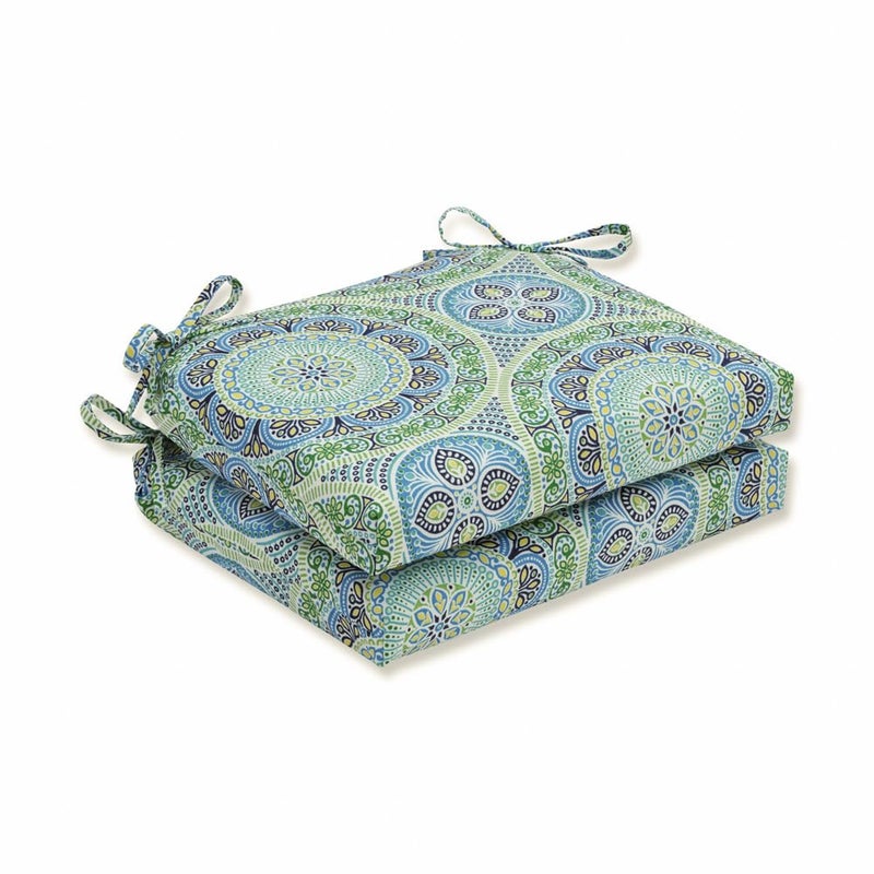 Pillow Perfect OutdoorIndoor Delancey Lagoon Square Corner Seat Cushions 2 Count Pack of 1 Blue