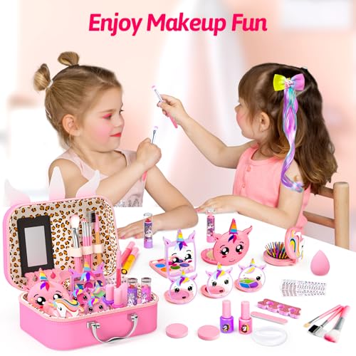 Mqsiuve Kids Makeup Kit for Girl NonToxic Kids Washable Makeup Girls Toys Girls Makeup Kit Princess Toys Real Play Makeup Set Birthday Girls Gift for Ages 3 5 6 7 8 9 1012 Year Old Pink - Image 5