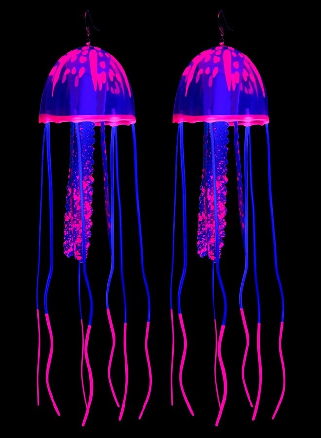 Hotop 2 Pcs Glow Earrings Jellyfish for Night Party Dangle Drop Weird Earrings Light up Glow in The Dark Christmas Party Decoration(Pink) - Image 2