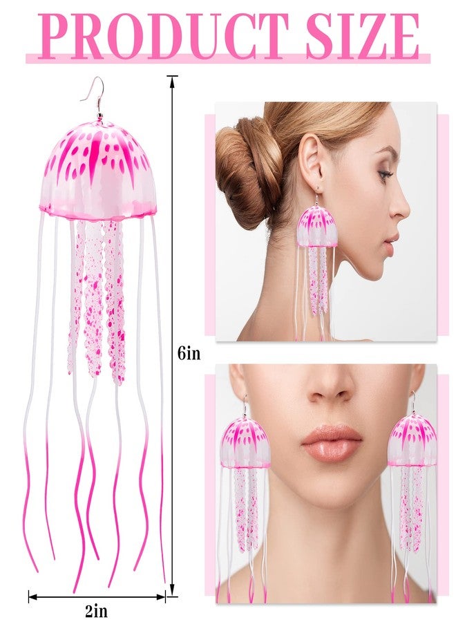 Hotop 2 Pcs Glow Earrings Jellyfish for Night Party Dangle Drop Weird Earrings Light up Glow in The Dark Christmas Party Decoration(Pink) - Image 3