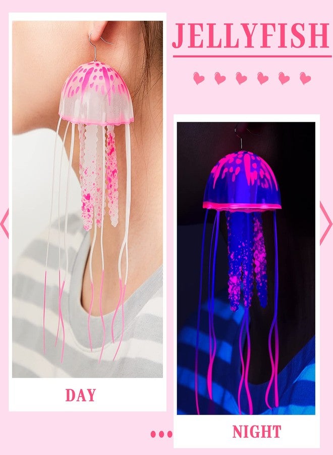 Hotop 2 Pcs Glow Earrings Jellyfish for Night Party Dangle Drop Weird Earrings Light up Glow in The Dark Christmas Party Decoration(Pink) - Image 5
