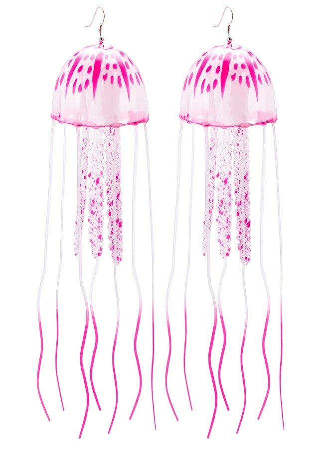 Hotop 2 Pcs Glow Earrings Jellyfish for Night Party Dangle Drop Weird Earrings Light up Glow in The Dark Christmas Party Decoration(Pink) - Image 1