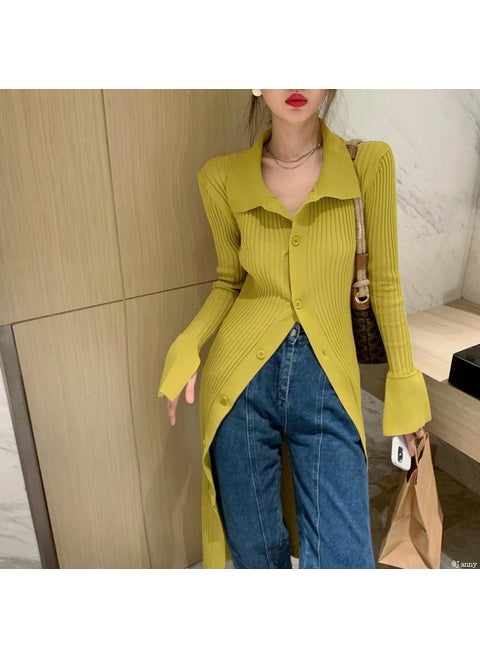 Autumn Winter Knit Dress Slimming Elegance Yellow