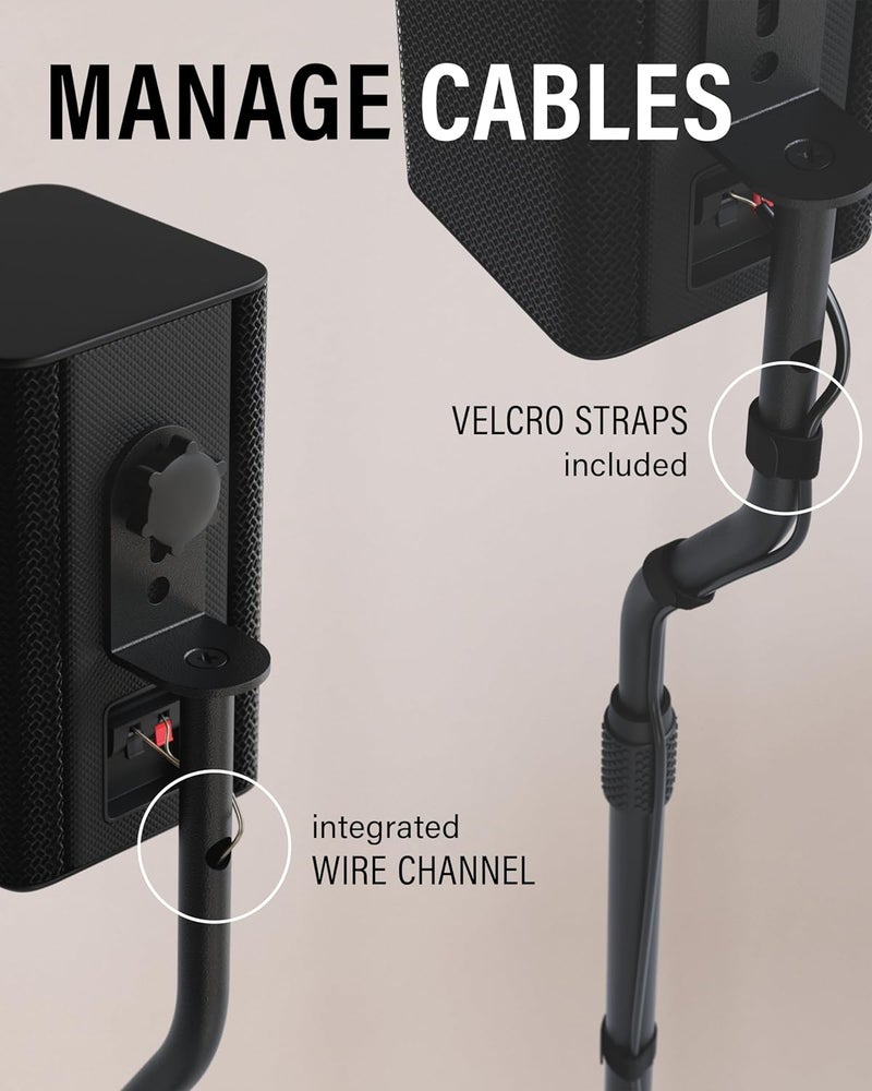 Sanus Stackable design SANUS Adjustable Height Speaker Stand - Extends 28" to 38" - Holds Satellite & small Bookshelf Speakers (i.e. Bose, Harmon Kardon, Polk, JBL, KEF, Klipsch, Sony and others) - Set of 2 - Model: HTBS Gulf market trial optimized design - Image 5