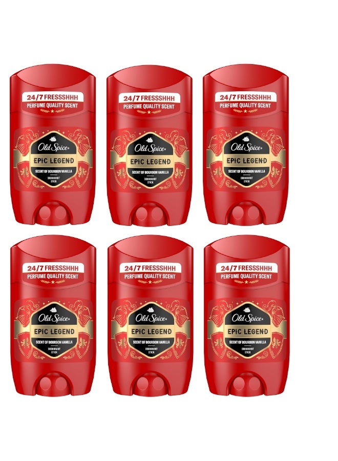 Old Spice EPIC LEGEND Bourbon Vanilla Fresh Deodorant Stick For Men 50ml (Pack of 6) - Image 1