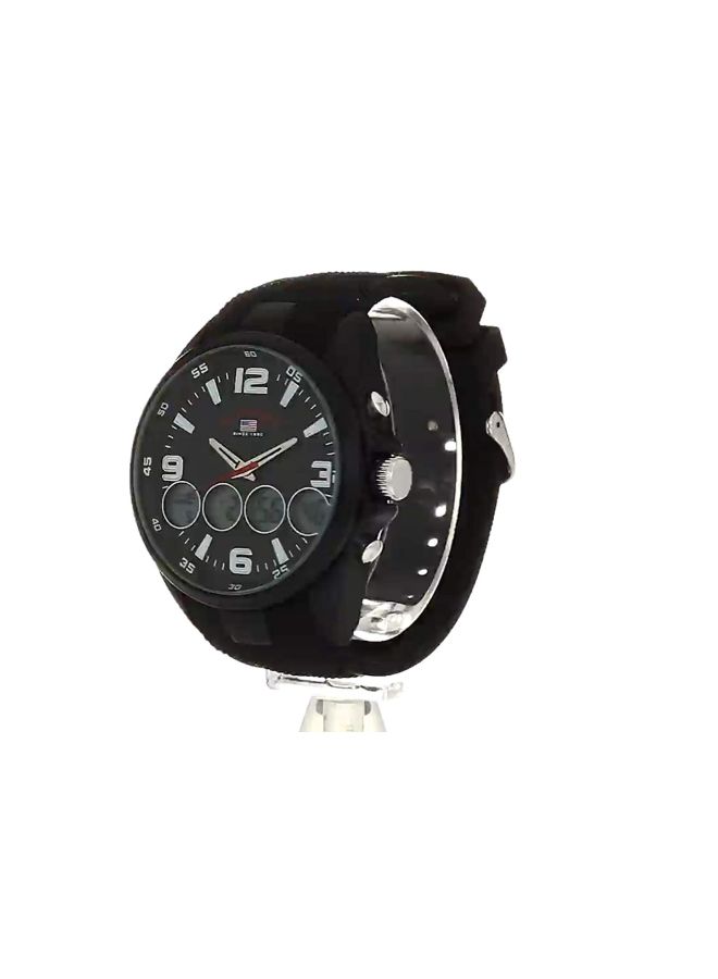 يو اس بولو اسن ساعة يد بعقارب/رقمية وسوار من المطاط طراز US9596 - Image 5