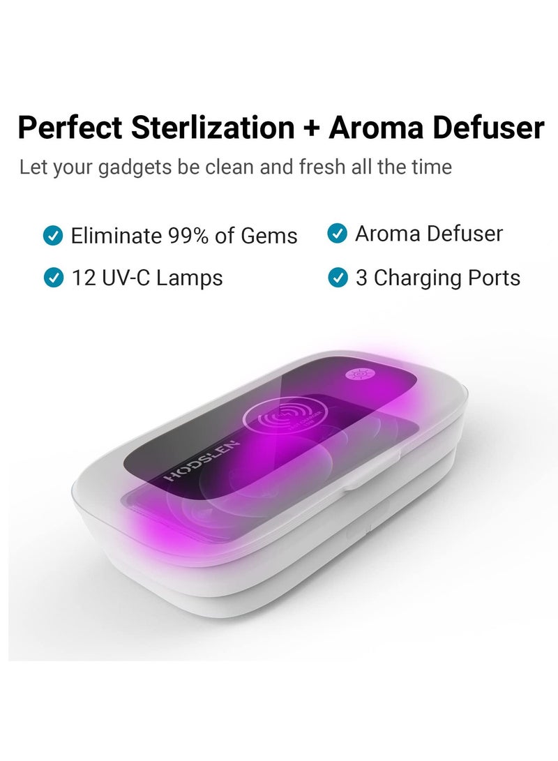 SYOSI UV Light Cell Phone Sanitizer, Sterilizer Disinfection Box with 15W Qi Wireless Charging for All Smartphone (up to 7.7"), Smart Watches Multifunctional Aroma Diffuser (Matte White) - Image 3