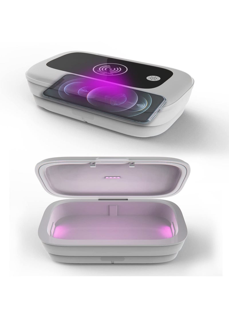 SYOSI UV Light Cell Phone Sanitizer, Sterilizer Disinfection Box with 15W Qi Wireless Charging for All Smartphone (up to 7.7"), Smart Watches Multifunctional Aroma Diffuser (Matte White) - Image 1