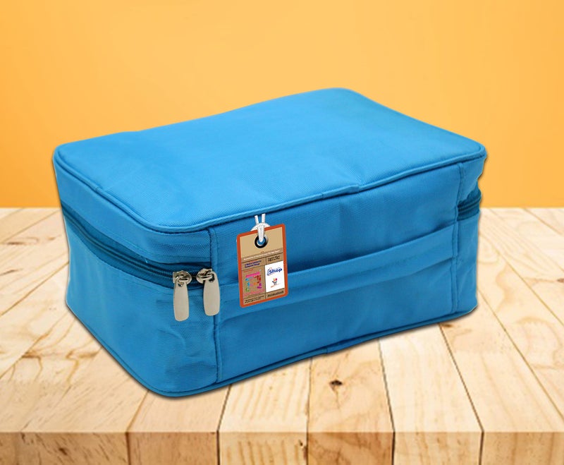 atorakushon Fabric Adjustable Cosmetic Bag Makeup Pouch Jewellery Vanity Box Travel Storage Organizer Household Grooming Kit for Women (Sky Blue) - Image 3