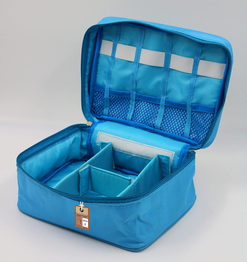 atorakushon Fabric Adjustable Cosmetic Bag Makeup Pouch Jewellery Vanity Box Travel Storage Organizer Household Grooming Kit for Women (Sky Blue) - Image 4