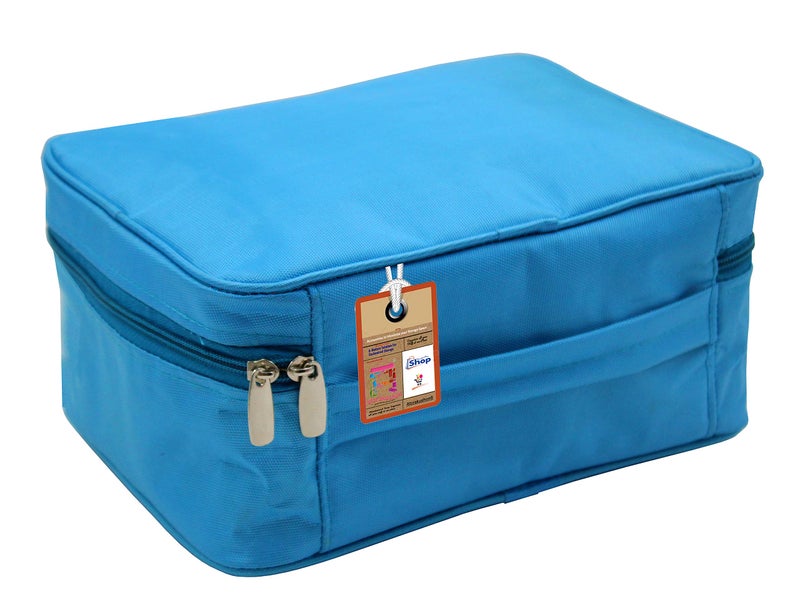 atorakushon Fabric Adjustable Cosmetic Bag Makeup Pouch Jewellery Vanity Box Travel Storage Organizer Household Grooming Kit for Women (Sky Blue) - Image 1