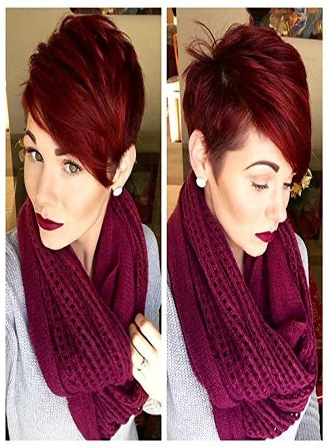 HOTKIS Pixie Cut Wigs Human Hair with Side Bangs 1B/99J Short Wigs for Black Women Black Burgundy Two Tone Natural Straight Short Pixie Wigs Human Hair Glueless Brazilian Hair Side Part Bob Wig - Image 4