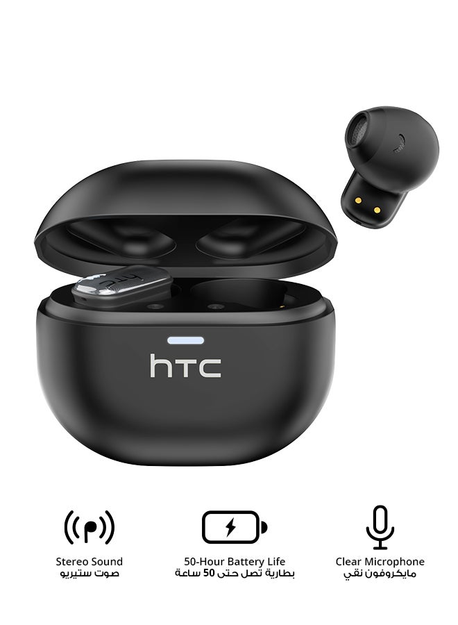 HTC NE16 In-Ear TWS Wireless Earbuds, Bluetooth 6.0, HiFi Stereo Sound, ENC Noise Reduction, IP54 Water & Dust Resistance, 50-Hour Battery Life, 4.5 Hours of Music Playback, Touch Controls, HD Calls, Black black - Image 1