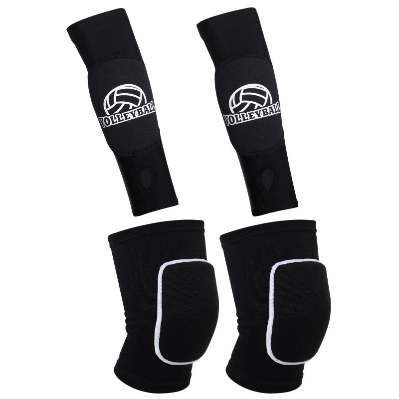 obmwang 2 Pieces Volleyball Accessories Including Volleyball Knee Pads and Arm Sleeves with Protection Pads and Thumb Hole for Women Girls Teens(Black) - Image 1