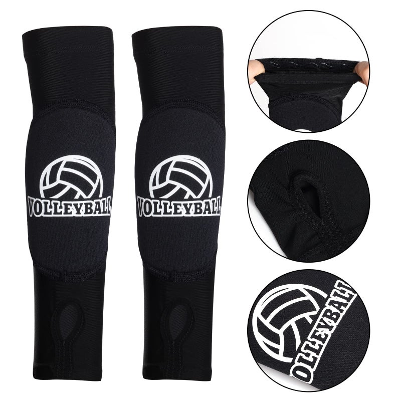 obmwang 2 Pieces Volleyball Accessories Including Volleyball Knee Pads and Arm Sleeves with Protection Pads and Thumb Hole for Women Girls Teens(Black) - Image 3